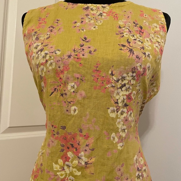 Linen Yellow Floral Dress size small - Picture 2 of 4